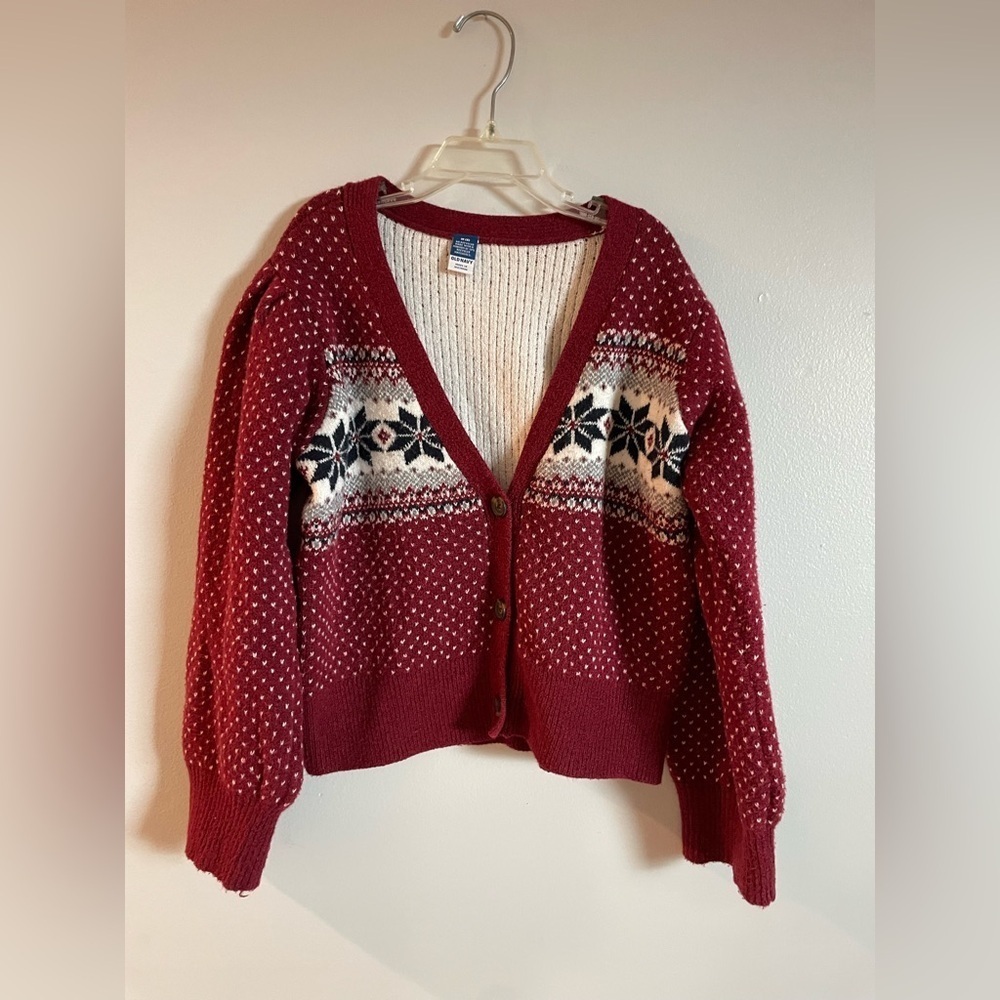 Old Navy Burgundy snowflake Patterned Cardigan girls size 8